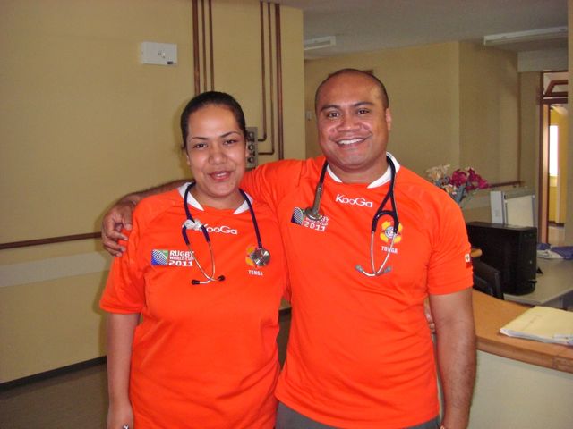 local nurses displaying their Tongan rugby colours