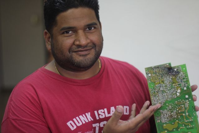 Jono with the damaged circuit board