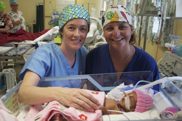 nurses monitoring the smallest cardiac patient in Tonga