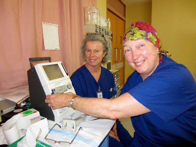 Jill calibrating the machines